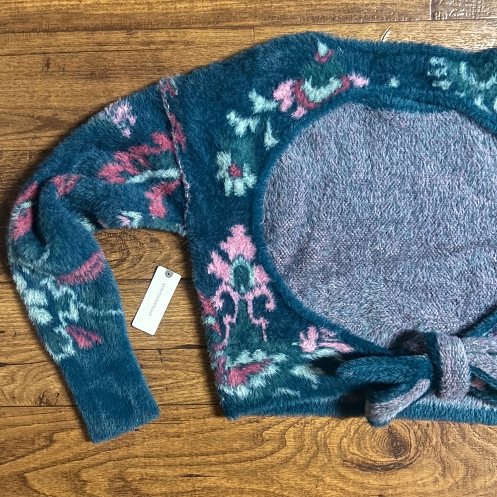 Anthropologie (Daily Practice) ~ Small ~ Blue/Pink Floral ~ Fleece Crop Sweater - Picture 15 of 16